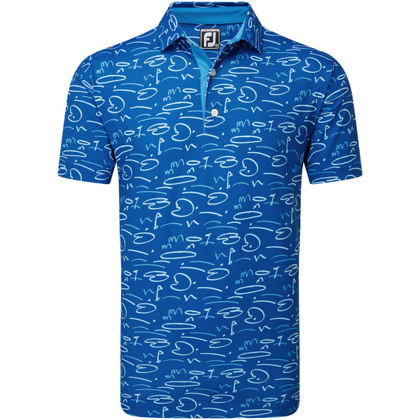 FootJoy Golf Course Doodle Print Polo Shirt - Deep Blue