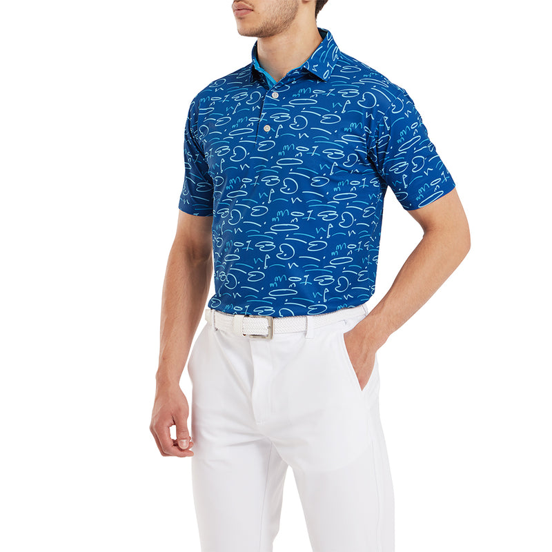 FootJoy Golf Course Doodle Print Polo Shirt - Deep Blue