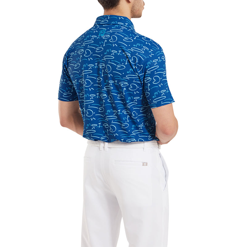 FootJoy Golf Course Doodle Print Polo Shirt - Deep Blue