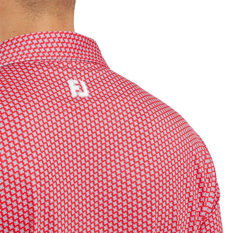 FootJoy Houndstooth Geo Lisle Polo Shirt - Hibiscus