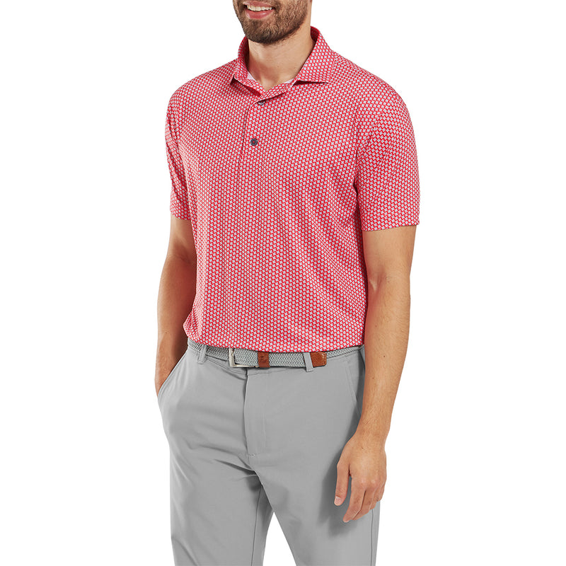 FootJoy Houndstooth Geo Lisle Polo Shirt - Hibiscus