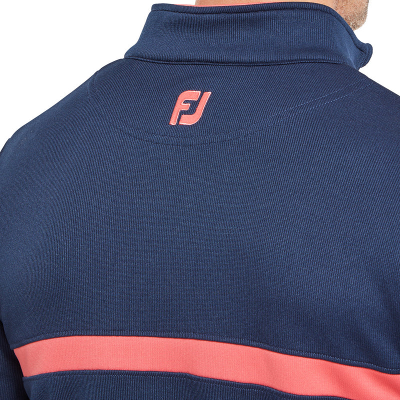 FootJoy Inset Stripe Chillout Pullover - Navy/Coral Red