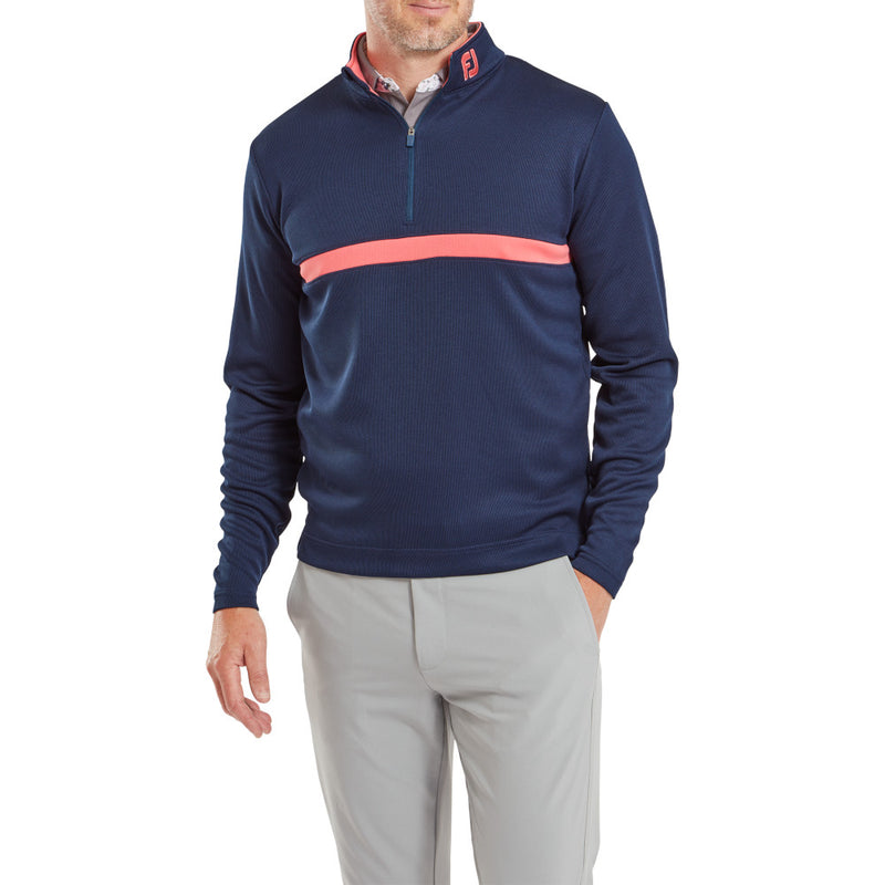 FootJoy Inset Stripe Chillout Pullover - Navy/Coral Red