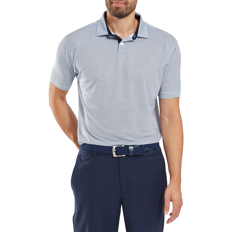 FootJoy Irongate Print Lisle Polo Shirt - White/Navy