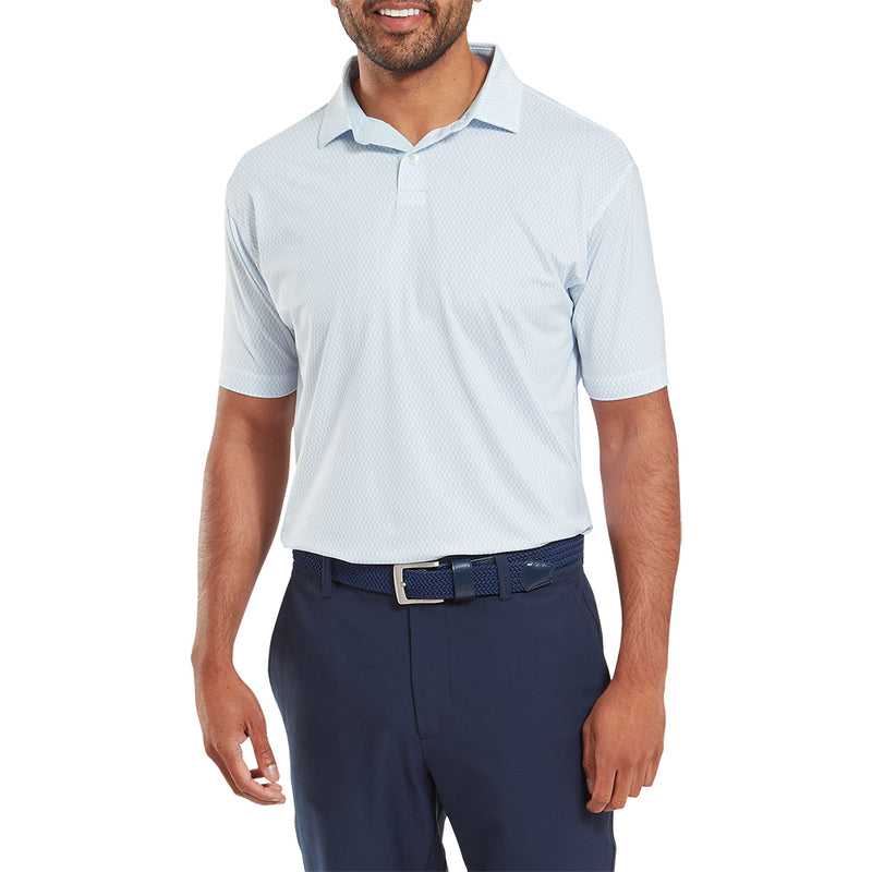 FootJoy Irongate Print Lisle Polo Shirt - White/Skyway