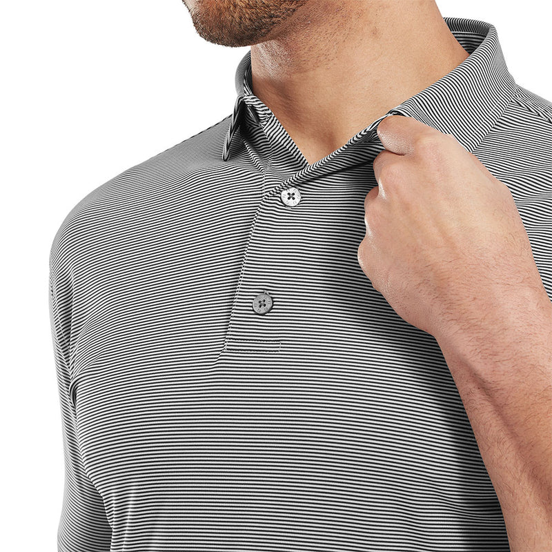 FootJoy Micro Feeder Stripe Lisle Polo Shirt - Black/Grey