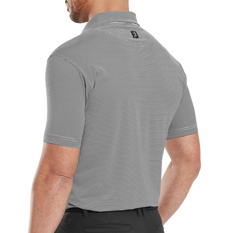 FootJoy Micro Feeder Stripe Lisle Polo Shirt - Black/Grey