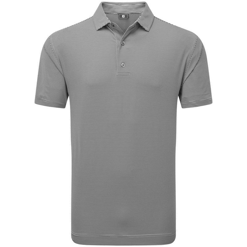 FootJoy Micro Feeder Stripe Lisle Polo Shirt - Black/Grey