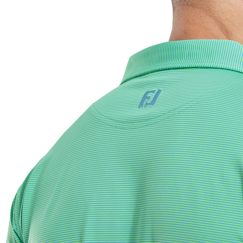 FootJoy Micro Feeder Stripe Lisle Polo Shirt - Lagoon/Mint