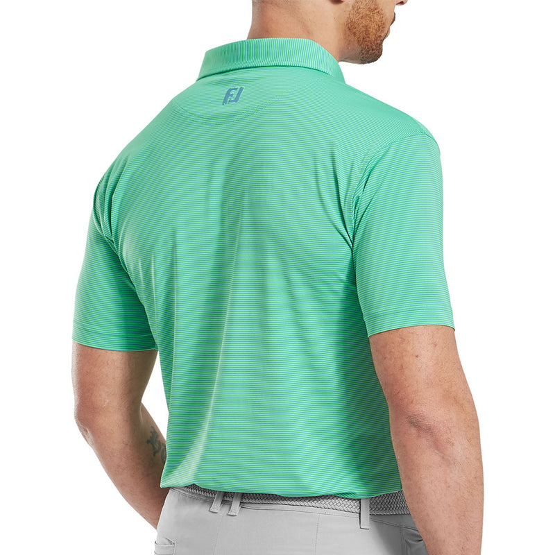 FootJoy Micro Feeder Stripe Lisle Polo Shirt - Lagoon/Mint