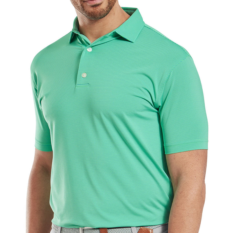 FootJoy Micro Feeder Stripe Lisle Polo Shirt - Lagoon/Mint