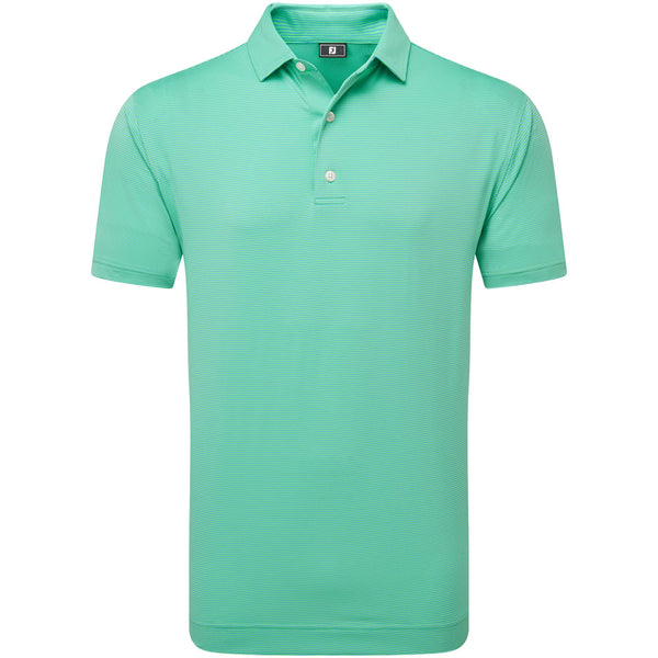 FootJoy Micro Feeder Stripe Lisle Polo Shirt - Lagoon/Mint