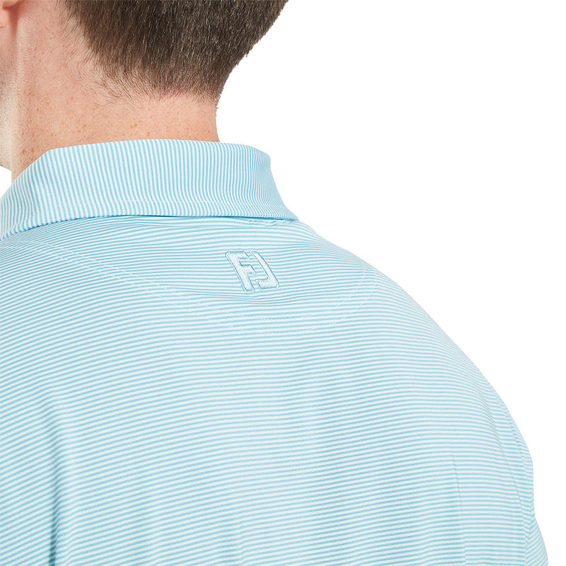 FootJoy Micro Feeder Stripe Lisle Polo Shirt - Light Blue/White