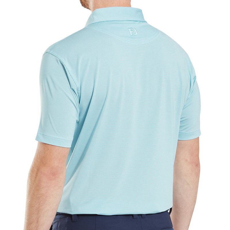 FootJoy Micro Feeder Stripe Lisle Polo Shirt - Light Blue/White