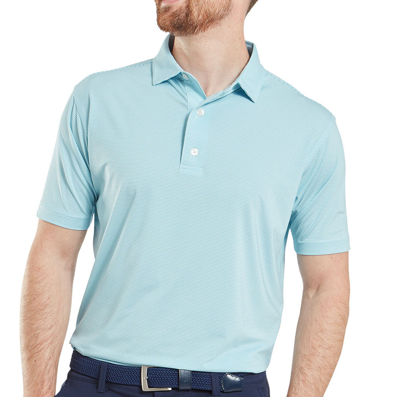 FootJoy Micro Feeder Stripe Lisle Polo Shirt - Light Blue/White