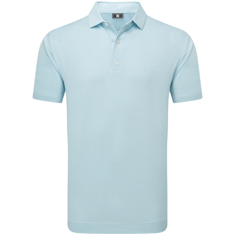 FootJoy Micro Feeder Stripe Lisle Polo Shirt - Light Blue/White