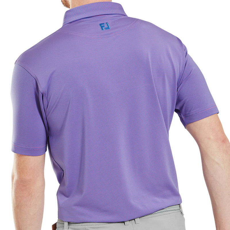 FootJoy Micro Feeder Stripe Lisle Polo Shirt - Marine/Pink