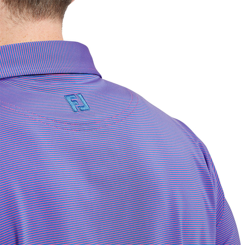 FootJoy Micro Feeder Stripe Lisle Polo Shirt - Marine/Pink