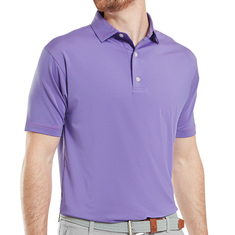 FootJoy Micro Feeder Stripe Lisle Polo Shirt - Marine/Pink