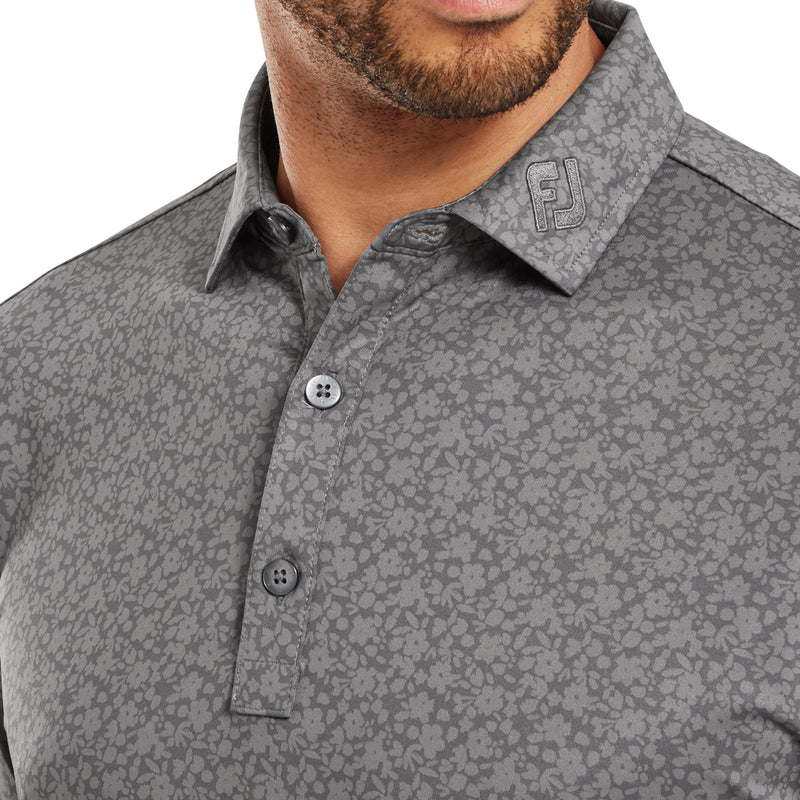 FootJoy Painted Floral Lisle Polo Shirt - Gravel