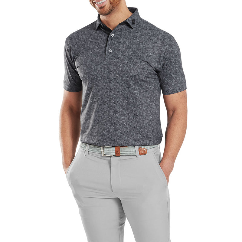 FootJoy Speckle Print Pique Polo Shirt - Black/Flint