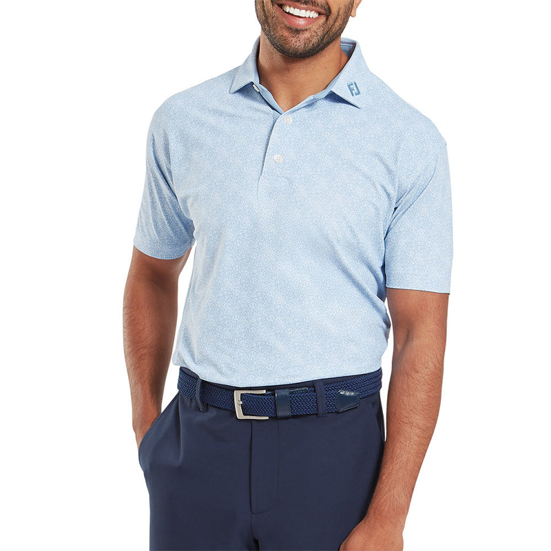 FootJoy Speckle Print Pique Polo Shirt - Blue Jay/White