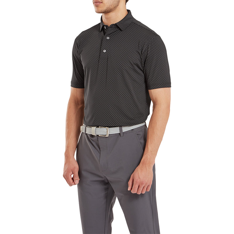 FootJoy Stretch Lisle Dot Print Polo Shirt - Black/Grey