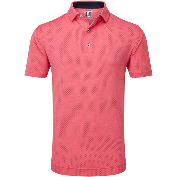 FootJoy Stretch Lisle Dot Print Polo Shirt - Coral Red/Navy