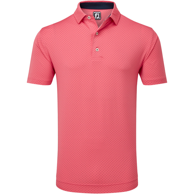 FootJoy Stretch Lisle Dot Print Polo Shirt - Coral Red/Navy