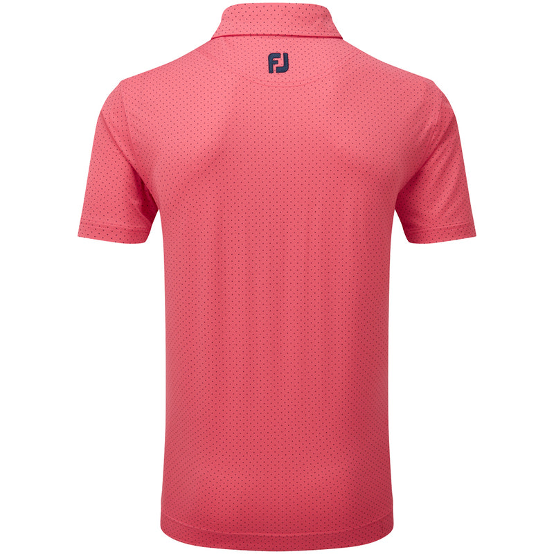 FootJoy Stretch Lisle Dot Print Polo Shirt - Coral Red/Navy