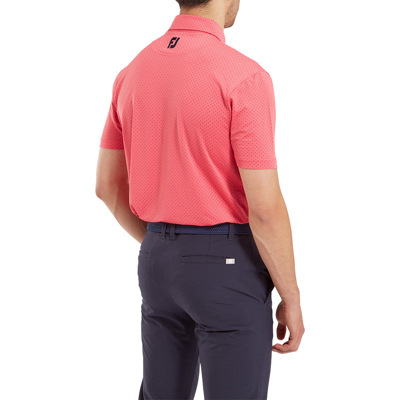 FootJoy Stretch Lisle Dot Print Polo Shirt - Coral Red/Navy