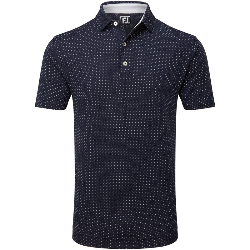 FootJoy Stretch Lisle Dot Print Polo Shirt - Navy/White