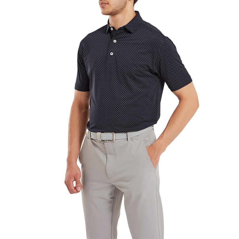 FootJoy Stretch Lisle Dot Print Polo Shirt - Navy/White