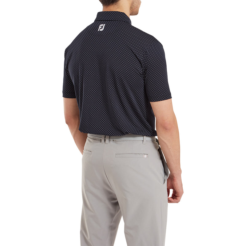 FootJoy Stretch Lisle Dot Print Polo Shirt - Navy/White