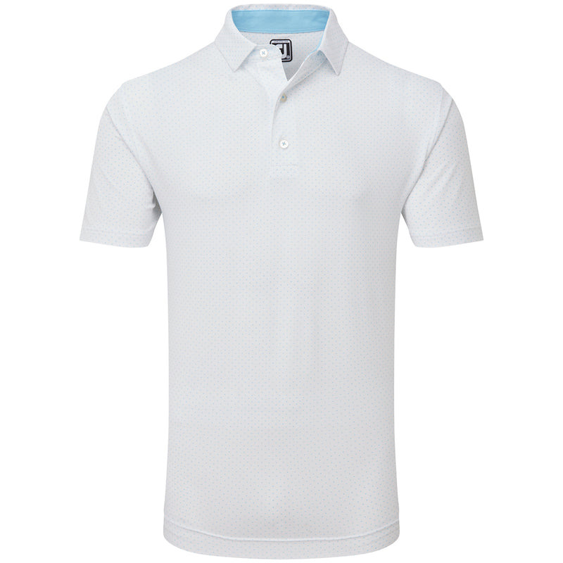 FootJoy Stretch Lisle Dot Print Polo Shirt - White/Light Blue