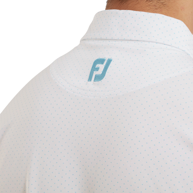 FootJoy Stretch Lisle Dot Print Polo Shirt - White/Light Blue