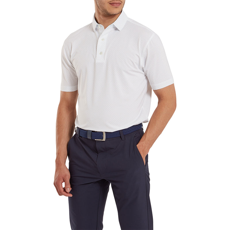 FootJoy Stretch Lisle Dot Print Polo Shirt - White/Light Blue