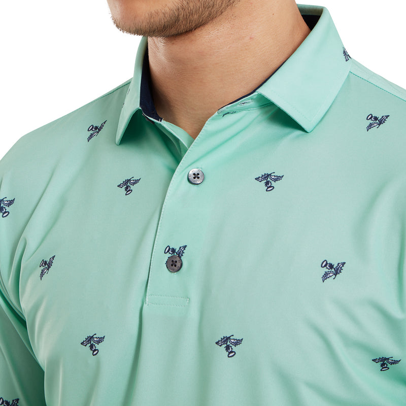 FootJoy Thistle Print Lisle Polo Shirt - Sea Glass