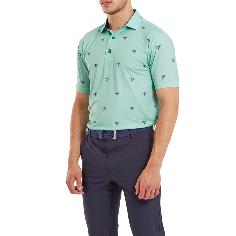 FootJoy Thistle Print Lisle Polo Shirt - Sea Glass