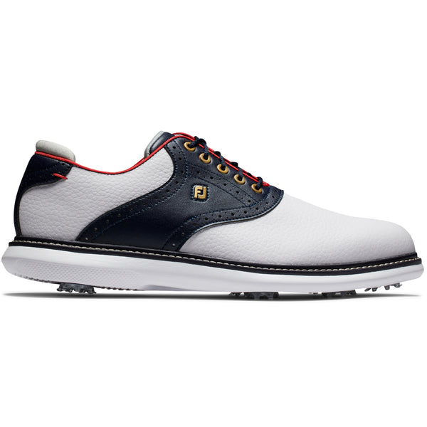 FootJoy Traditions Ltd Edition Spiked Waterproof Shoes - White/Navy/Red