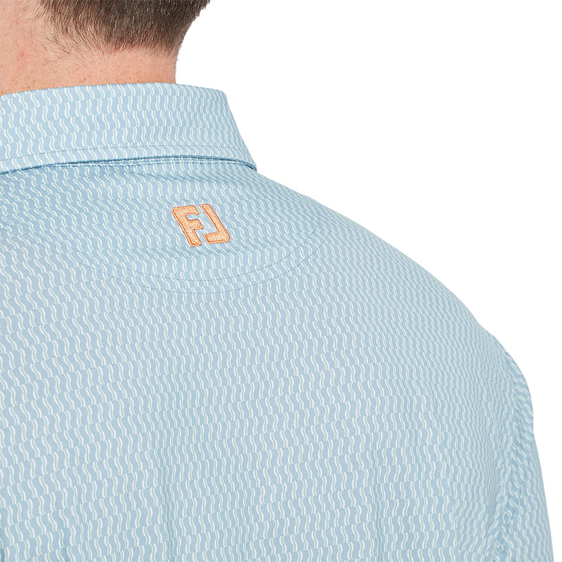 FootJoy Wiggle Print Lisle Polo Shirt - Blue Jay/White/Pistachio/Orange