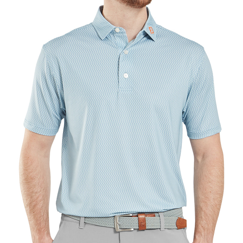 FootJoy Wiggle Print Lisle Polo Shirt - Blue Jay/White/Pistachio/Orange