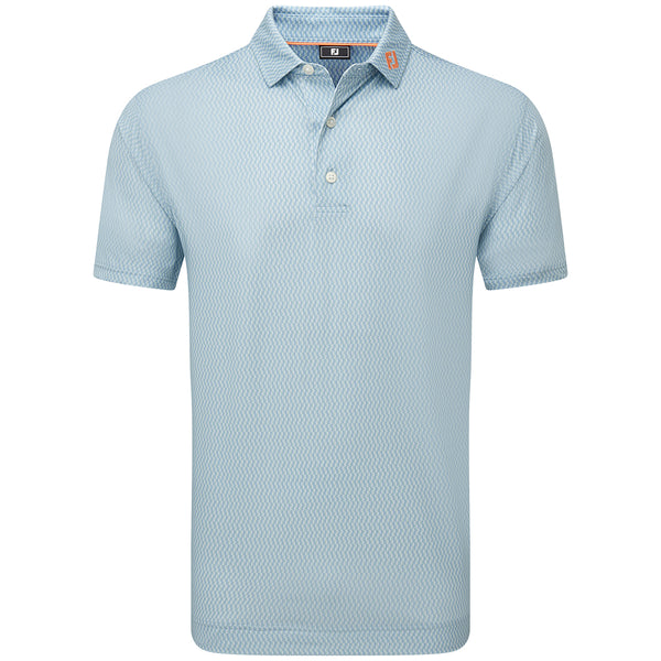 FootJoy Wiggle Print Lisle Polo Shirt - Blue Jay/White/Pistachio/Orange