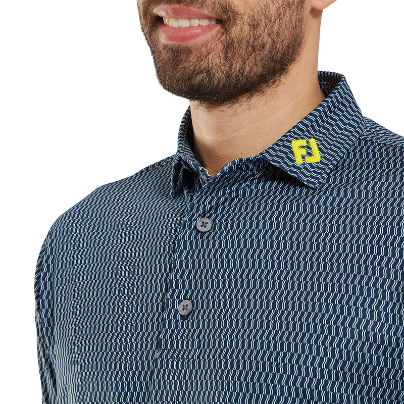 FootJoy Wiggle Print Lisle Polo Shirt - Navy/Grey/White