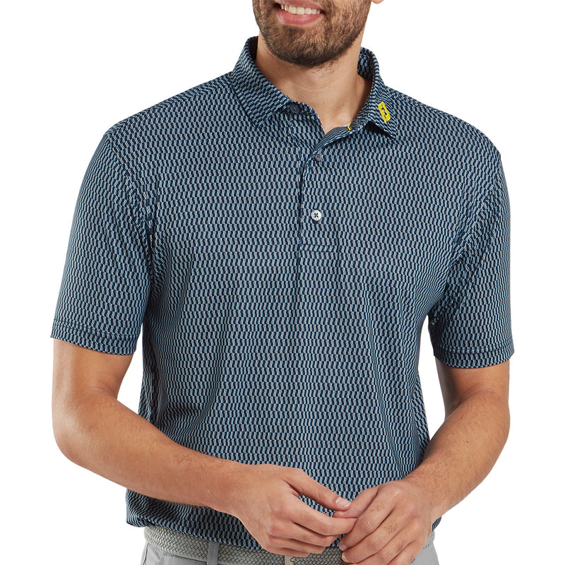 FootJoy Wiggle Print Lisle Polo Shirt - Navy/Grey/White