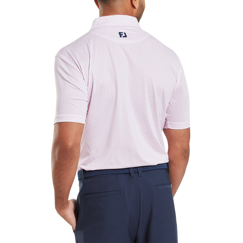 FootJoy Wiggle Print Lisle Polo Shirt - White/Skyway/Pink Lemonade