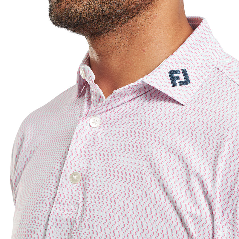 FootJoy Wiggle Print Lisle Polo Shirt - White/Skyway/Pink Lemonade