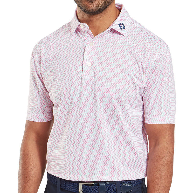 FootJoy Wiggle Print Lisle Polo Shirt - White/Skyway/Pink Lemonade