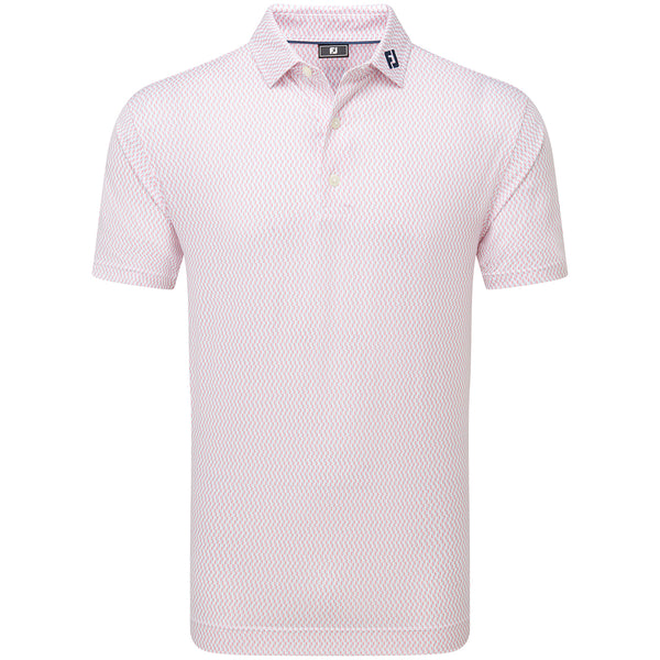 FootJoy Wiggle Print Lisle Polo Shirt - White/Skyway/Pink Lemonade