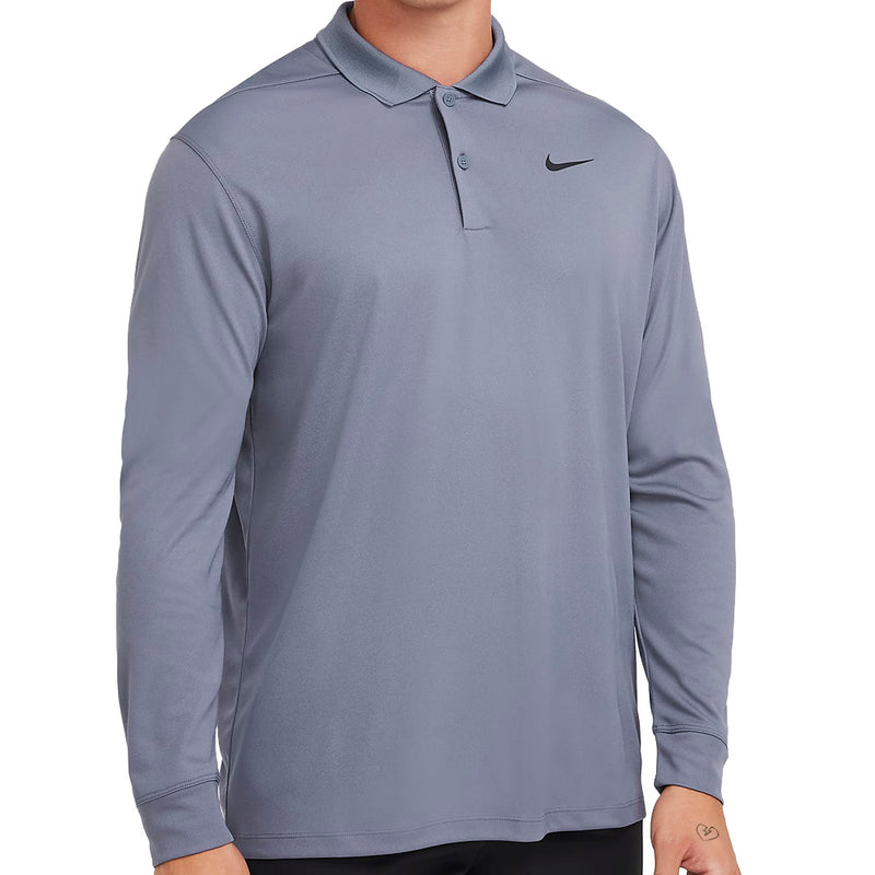 Nike Dri-FIT Victory Solid Long Sleeve Polo Shirt - Light Carbon/Black